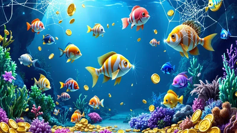 Layar mobile permainan tembak ikan dengan target bawah laut
